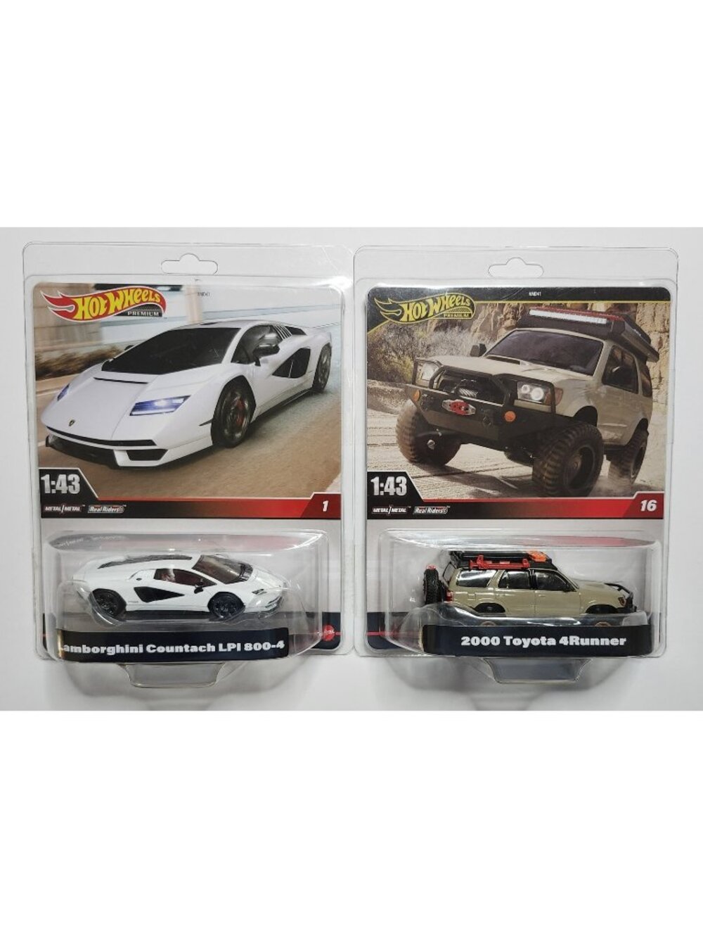 Hot Wheels Lamborghini Countach LPI 800-4 / 2000 Toyota 4Runner 1:43 Diecast Set